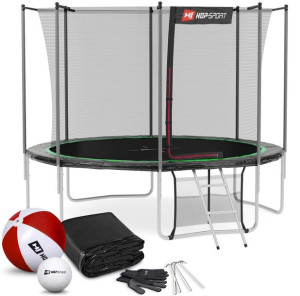 Trampolina Hop-Sport 10ft (305cm) czarno-zielona z siatką wewnętrzną