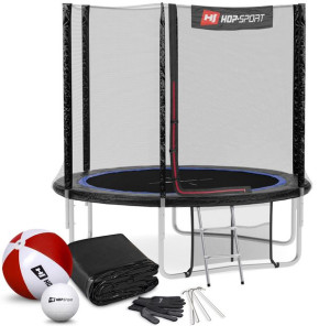 Trampolina Hop-Sport 8ft (244cm) czarno-niebieska z siatką zewnętrzną