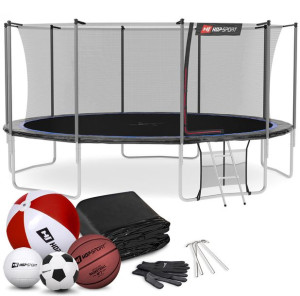 Trampolina Hop-Sport 16ft (488cm) czarno-niebieska z siatką wewnętrzną