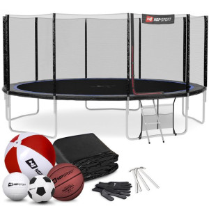 Trampolina Hop-Sport 16ft (488cm) czarno-niebieska z siatką zewnętrzną
