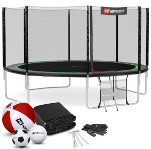 Trampolina Hop-Sport 14ft (427cm) czarno-zielona z siatką zewnętrzną