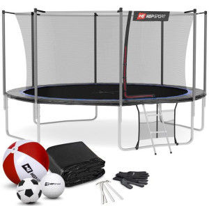 Trampolina Hop-Sport 14ft (427cm) czarno-niebieska z siatką wewnętrzną