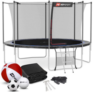 Trampolina Hop-Sport 12ft (366cm) czarno-niebieska z siatką wewnętrzną