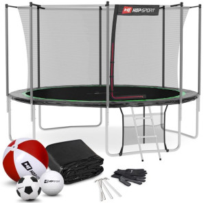 Trampolina Hop-Sport 12ft (366cm) czarno-zielona z siatką wewnętrzną