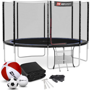 Trampolina Hop-Sport 12ft (366cm) czarno-niebieska z siatką zewnętrzną