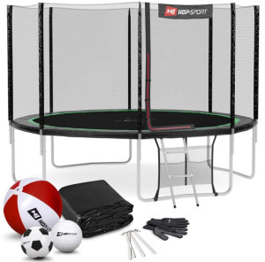 Trampolina Hop-Sport 12ft (366cm) czarno-zielona z siatką zewnętrzną