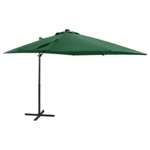 Parasol wiszący z lampkami LED i słupkiem, zielony, 250 cm