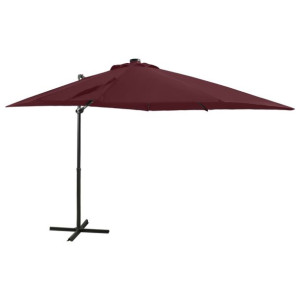 Parasol wiszący ze słupkiem i oświetleniem LED, bordowy, 250 cm
