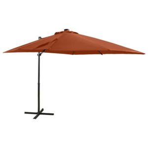 Parasol wiszący z lampkami LED i słupkiem, terakota, 250 cm