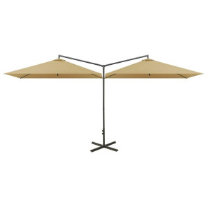 Podwójny parasol na stalowym słupku, taupe, 600x300 cm