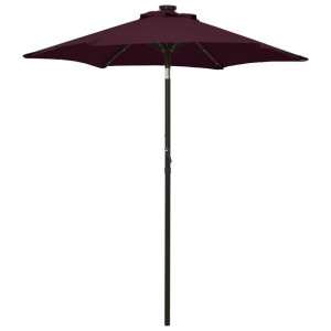 Parasol z lampkami LED, bordowy, 200x211 cm, aluminium