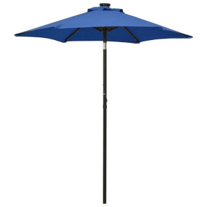 Parasol z lampkami LED, lazurowy, 200x211 cm, aluminium