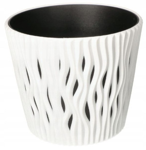 Doniczka Biała 130x115 Mm Falujące Żłobienia+wkład