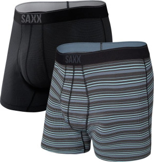 Bokserki męskie SAXX QUEST BOXER BRIEF FLY 2-PACK - Czarne/Szare paski L
