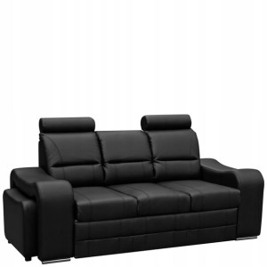 Sofa rozkładana do salonu z zagłówkami - czarna