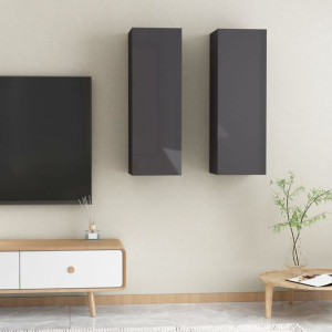 Lumarko Szafki TV, 2 szt., wysoki połysk, szare, 30,5x30x90 cm, płyta