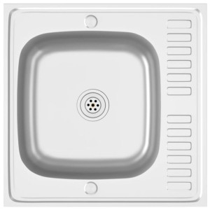 Zlew kuchenny z ociekaczem, srebrny, 600x600x155 mm, stal
