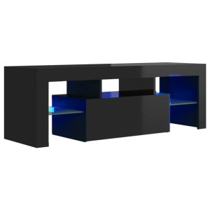 Szafka TV z LED, czarna, wysoki połysk, 120x35x40 cm