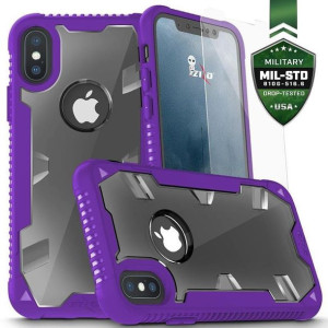 Zizo Proton Case - Pancerne etui iPhone X ze szkłem 9H na ekran (Purple/Tra