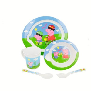 Peppa Pig - Zestaw naczyń do mikrofali 5 szt (Talerz, miska, kubeczek, wide