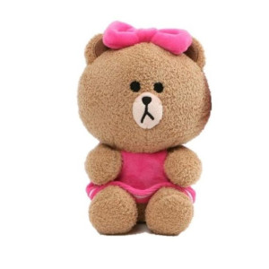 Line Friends - Pluszowa maskotka siedzący Miś Choco 17 cm w różowej sukienc