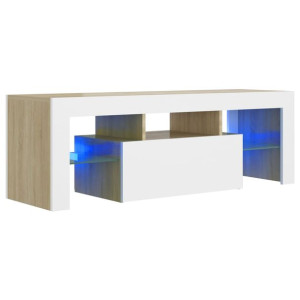 Szafka TV z oświetleniem LED, biel i dąb sonoma, 120x35x40 cm