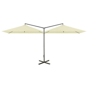Podwójny parasol na stalowym słupku, piaskowy, 600x300 cm