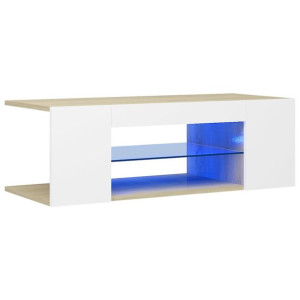 Szafka TV z oświetleniem LED, biel i dąb sonoma, 90x39x30 cm