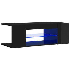Szafka TV z oświetleniem LED, wysoki połysk, czarna, 90x39x30cm