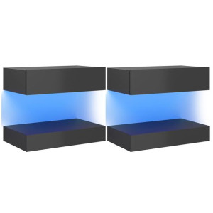 Szafki TV z LED, 2 szt., wysoki połysk, szare, 60x35 cm