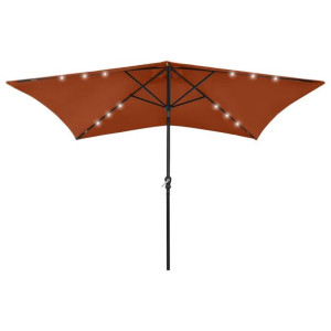 Parasol z lampkami LED, na stalowym słupku, terakota, 2x3 m