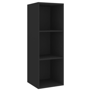 Wisząca szafka pod TV, czarna, 37x37x107 cm, płyta wiórowa