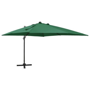 Parasol wiszący z lampkami LED i słupkiem, zielony, 300 cm