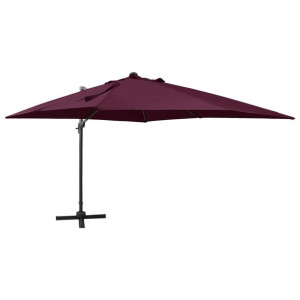 Parasol wiszący ze słupkiem i oświetleniem LED, bordowy, 300 cm