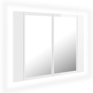 Szafka łazienkowa z lustrem i LED, połysk, biała, 60x12x45 cm