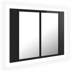Szafka łazienkowa z lustrem i LED, połysk, czarna, 60x12x45 cm