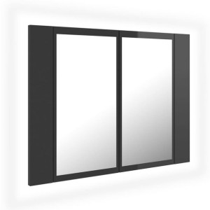 Szafka łazienkowa z lustrem i LED, połysk, szara, 60x12x45 cm