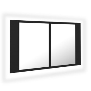Szafka łazienkowa z lustrem i LED, czarna, 80x12x45 cm