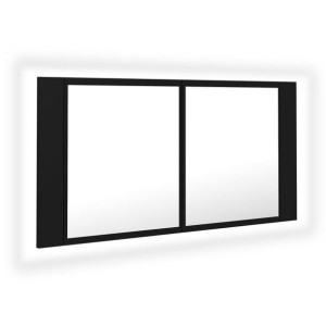 Szafka łazienkowa z lustrem i LED, czarna, 90x12x45 cm