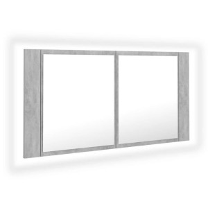 Szafka łazienkowa z lustrem i LED, szarość betonu, 90x12x45 cm