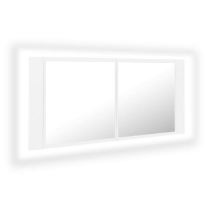 Szafka łazienkowa z lustrem i LED, biała, 100x12x45 cm