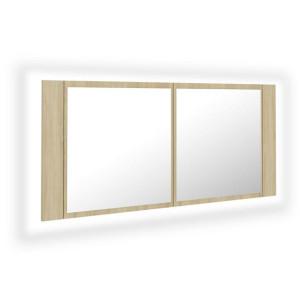 Szafka łazienkowa z lustrem i LED, dąb sonoma, 100x12x45 cm