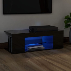 Lumarko Szafka TV z oświetleniem LED, wysoki połysk, czarna, 90x39x30cm