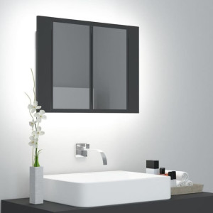 Lumarko Szafka łazienkowa z lustrem i LED, szara, 60x12x45 cm