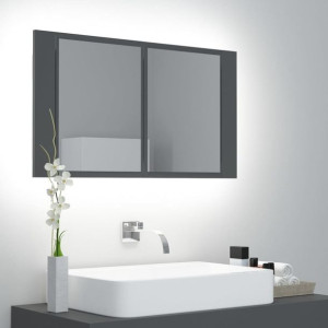 Lumarko Szafka łazienkowa z lustrem i LED, szara, 80x12x45 cm