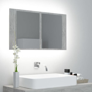 Lumarko Szafka łazienkowa z lustrem i LED, szarość betonu, 80x12x45 cm
