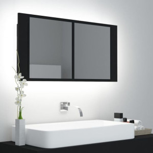 Lumarko Szafka łazienkowa z lustrem i LED, czarna, 90x12x45 cm