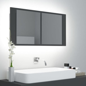 Lumarko Szafka łazienkowa z lustrem i LED, szara, 90x12x45 cm