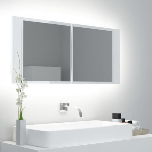 Lumarko Szafka łazienkowa z lustrem i LED, połysk, biała, 100x12x45 cm