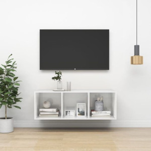 Lumarko Wisząca szafka pod TV, wysoki połysk, biała, 37x37x107 cm